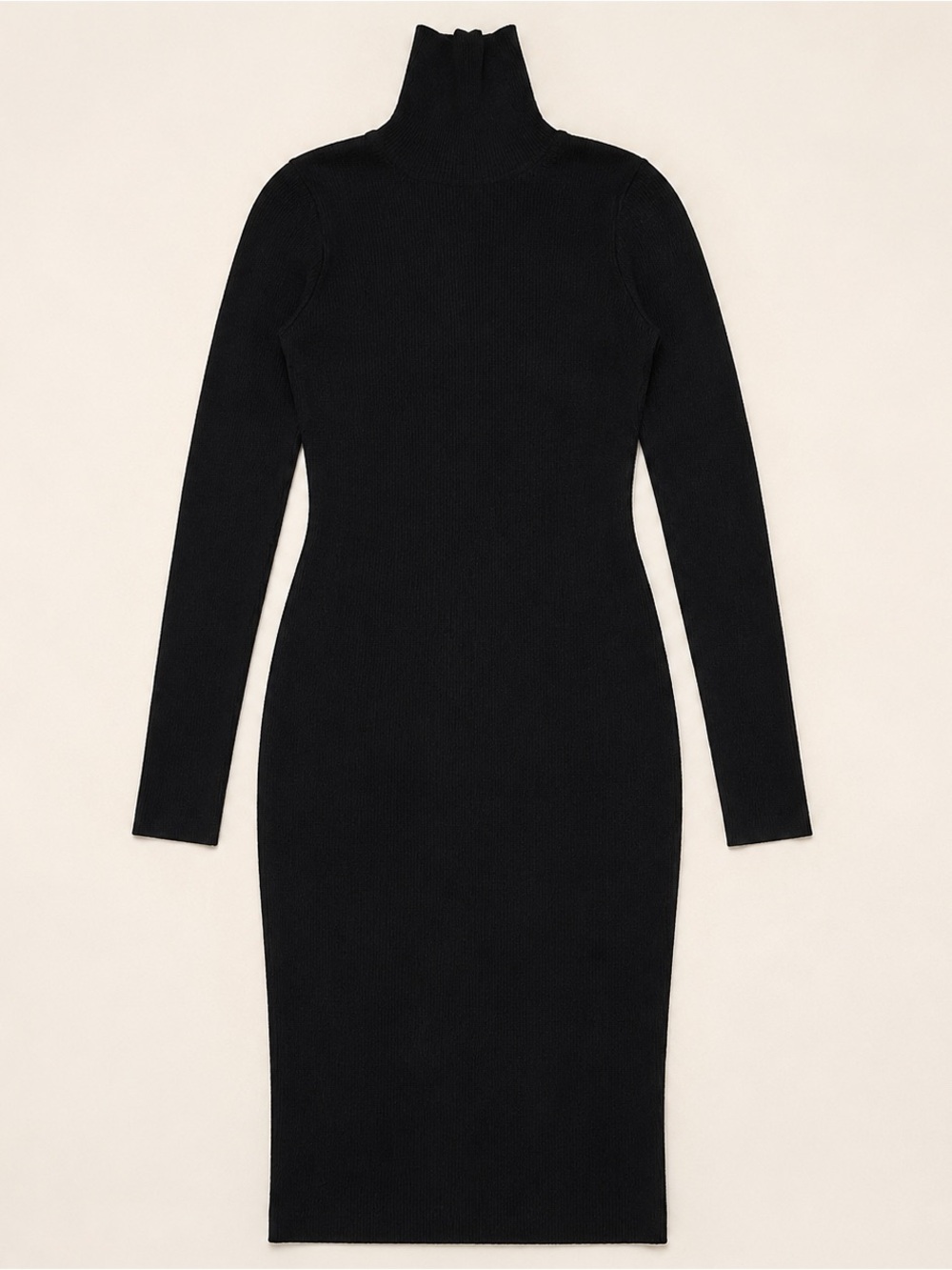 Express Black Ribbed Turtleneck Long-Sleeve Bodycon Dress
